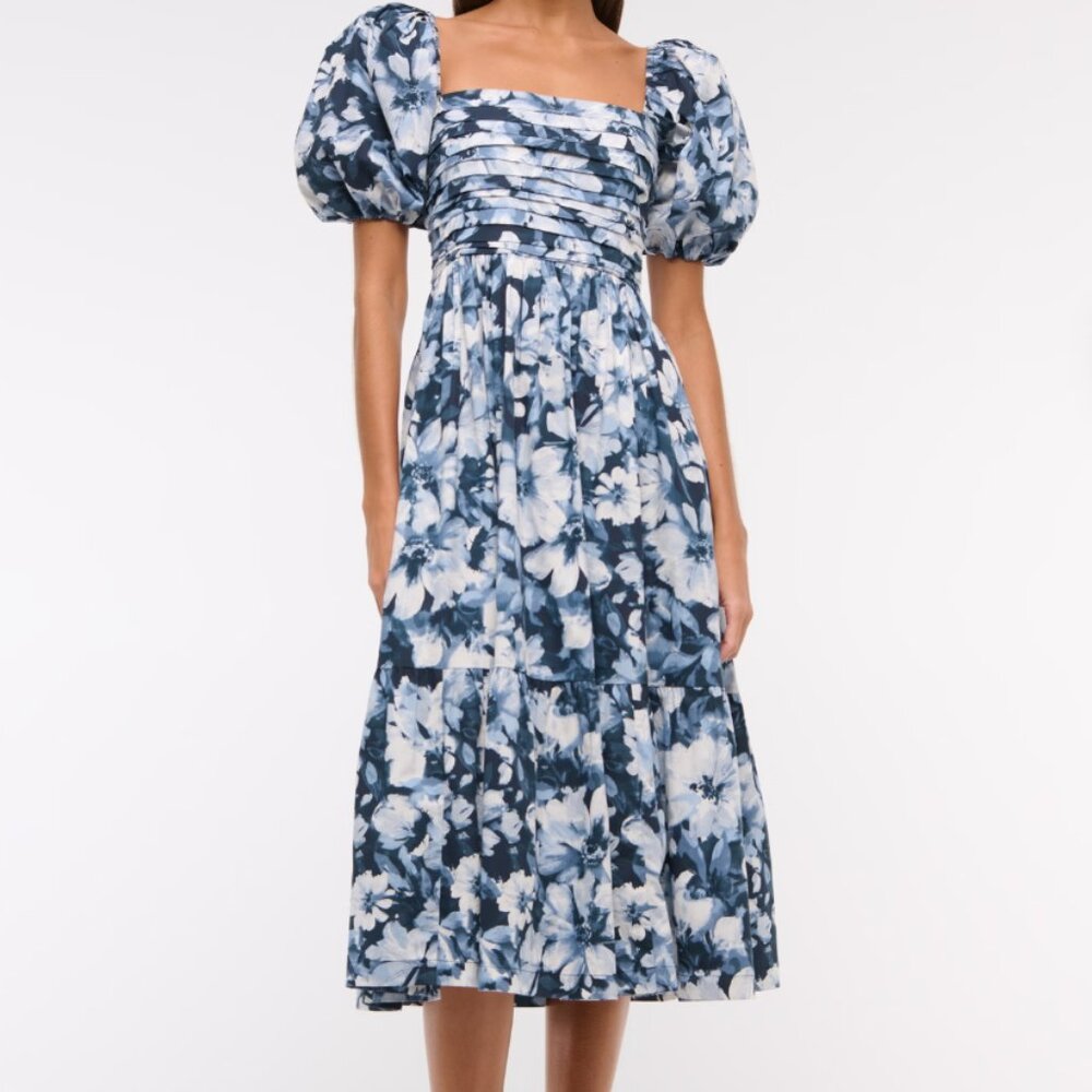 abercrombie and fitch Emerson Poplin Puff Sleeve Midi Dress